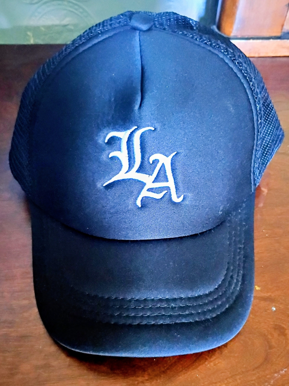 LA Embroidered Trucker Hat - Black